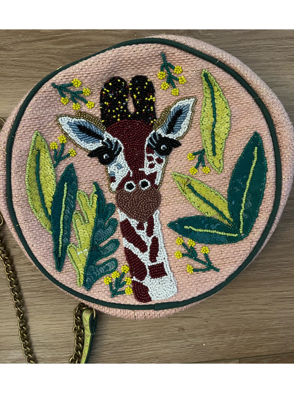 America &Beyond Beaded Giraffe Round Shoulder Bag